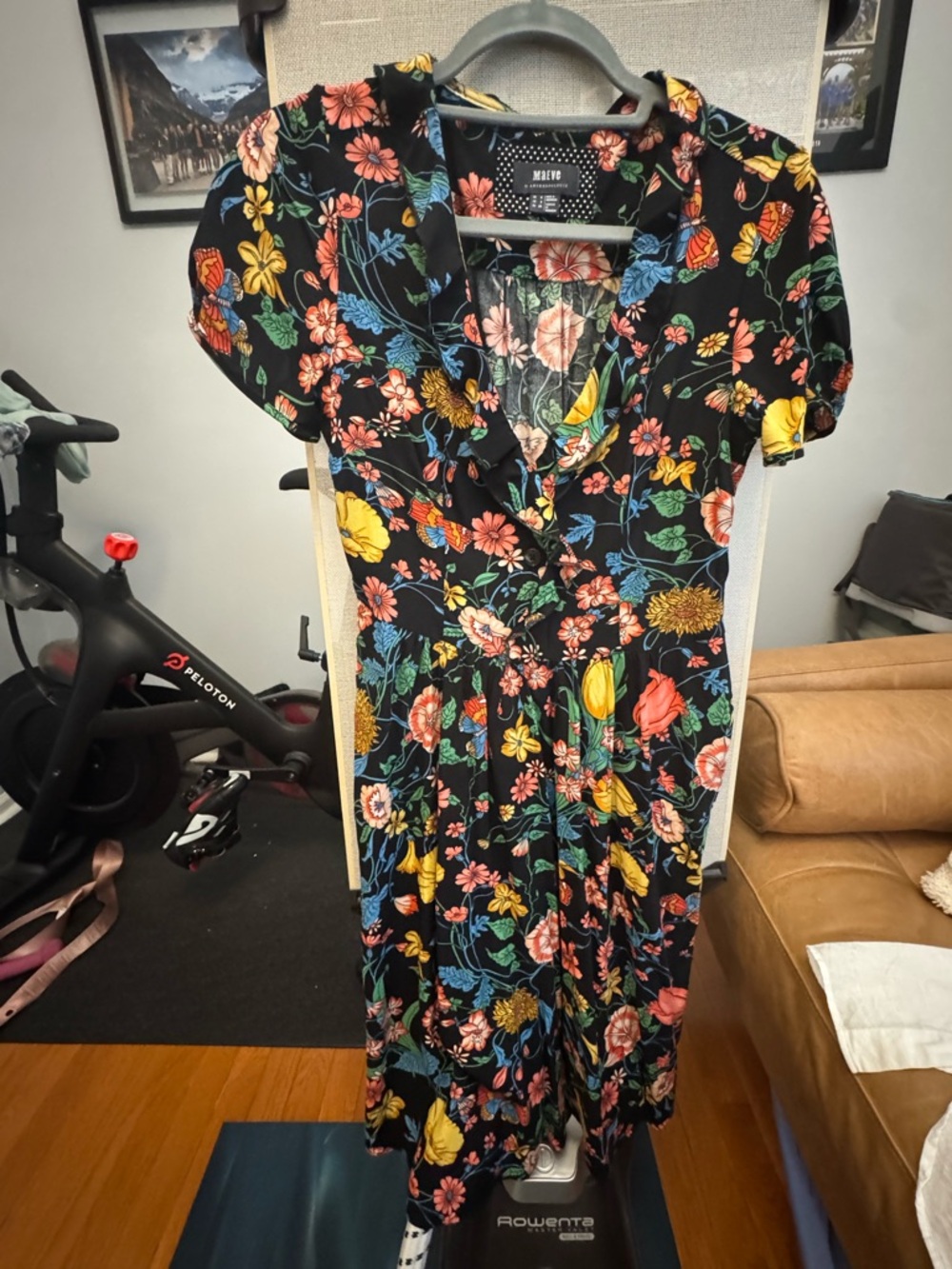 Maeve Anthropologie Bloedel Floral Dress Black Butterfly Ruffle V-neck Size 2 - Picture 3 of 5